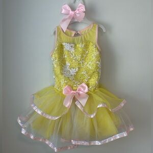 KIDS DANCE COSTUME | Weissman Sparkling Yellow and Pink Dance Costume